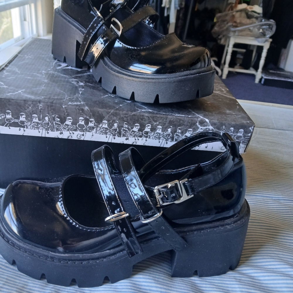Demonia Black Chunky Platform Mary Jane Shoes